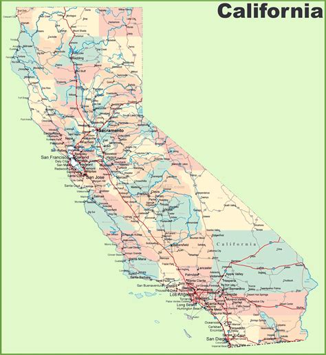 Map of California with cities
